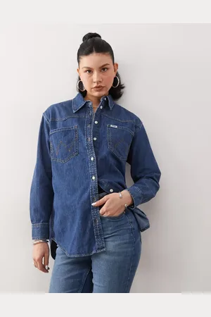Wrangler Mørkeblå denimskjorte i løstsiddende pasform