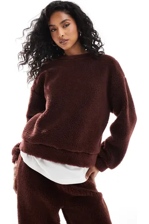 ASOS Chokoladebrun oversized sweatshirt i imiteret lammeskind - Del af sæt