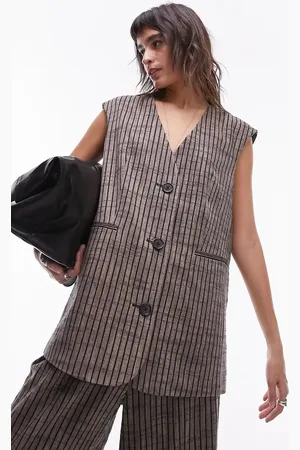 Topshop Og oversized vest i hør med striber - Del af sæt