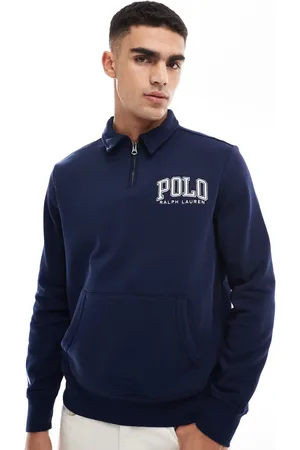 Ralph Lauren Oversized sweatshirt med halv lynlås og college-logo i fleece