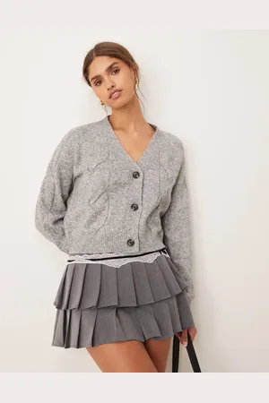 JDY Cropped grå cardigan i kabelstrik