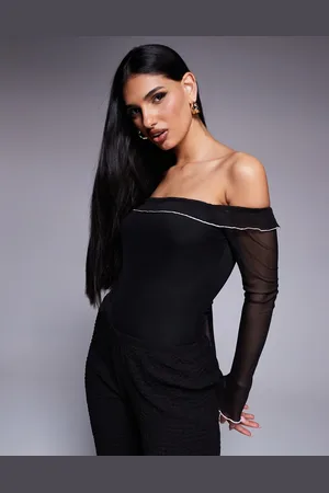 Princess Polly Bardot-bodystocking med kontrasterende flæser i mesh