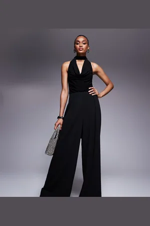 ASOS ASOS DESIGN Tall - jumpsuit i forskellige stoffer med brede ben og vandfaldsudskæring og bindebånd i halsen