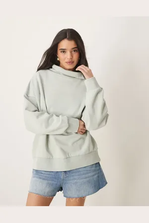 ASOS Forvasket grøn og højhalset sweatshirt i kraftigt stof