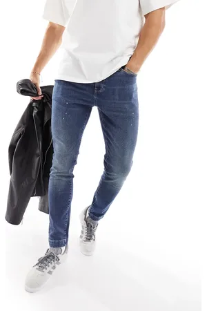 ASOS Skinny-jeans i mellemblå vask med malerpletter