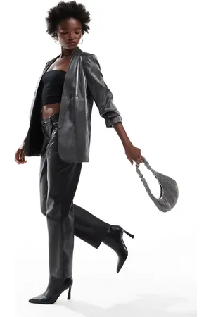 Pieces® Metallic blazer med rynkede ærmer
