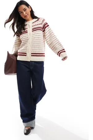 ASOS Cremehvid strikket cardigan med Fair Isle-mønster-Multifarvet