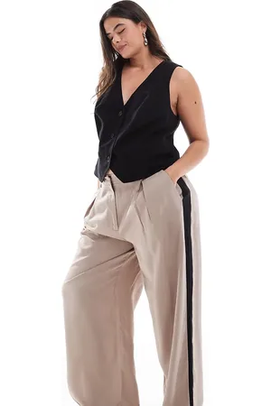ASOS Curve - Mokkafarvede bukser med plisseringsdetaljer og kontrasterende paneler-Neutral