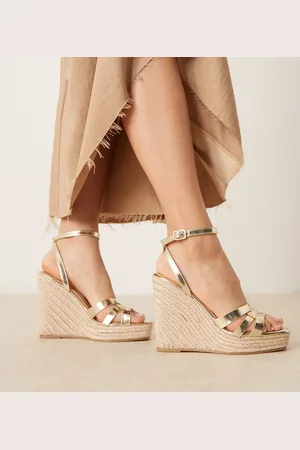 Glamorous Guldfarvede espadrille-sandaler med kilehæl