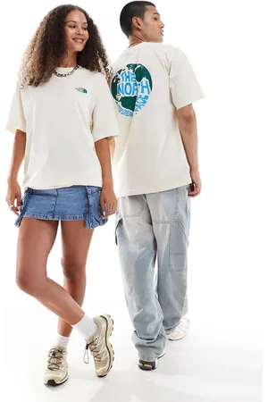 The North Face Offwhite og oversized T-shirt med globusprint på ryggen-Hvid