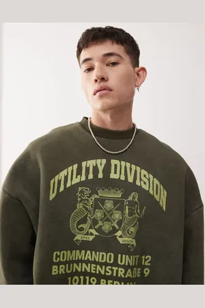 COLLUSION Sweatshirt med grafik i grøn vask i firkantet pasform