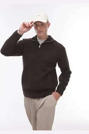 SELECTED Brun sweatshirt i fleece med halv lynlås