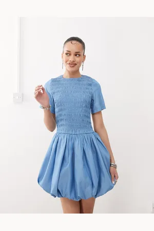 Amy Lynn Eleanor - Blå minikjole med puffet design i chambray