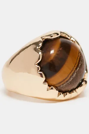 ASOS Guldfarvet ring med halvædelstenen tigerøje