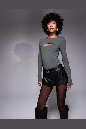 ASOS Kakigrøn bodystocking med lange ærmer og udskæring