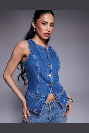 River Island Mellemblå og forvasket vest i denim