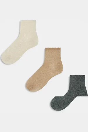 Pieces® Pakke med 3 par sokker med bølgekant i grå/kamelbrun/birkehvid-Multifarvet