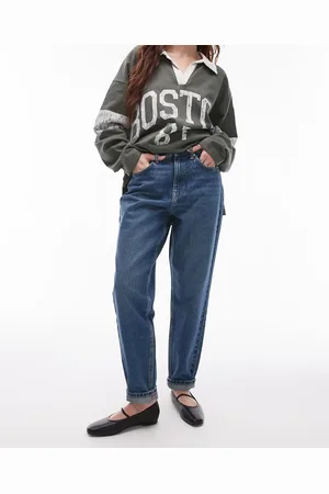 Topshop Højtaljede Original Mom-jeans i slidt blå vask