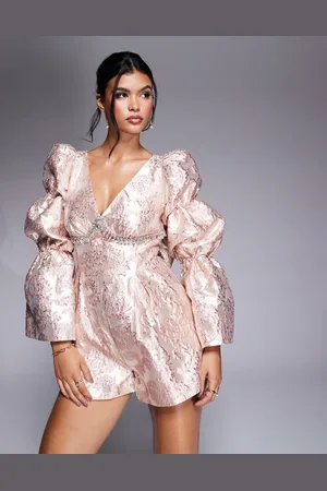 ASOS Pink og jacquardvævet playsuit med udsmykning og sløjfe på ryggen