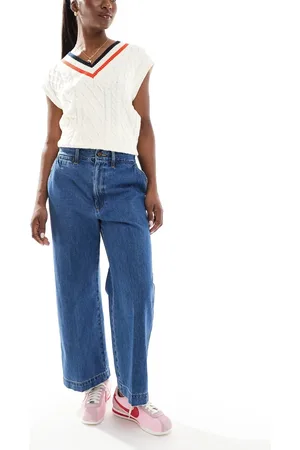 Ralph Lauren Blå cropped jeans med høj talje og vide ben