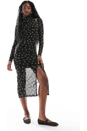 HUGO BOSS Noslin - maxikjole i mesh med gennemgående øjne-print og slip-indlæg