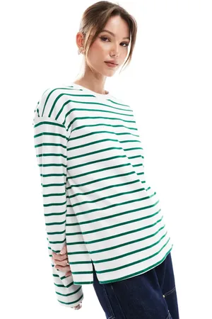 Pimkie T-shirt med lange ærmer, rund hals og striber-Multifarvet