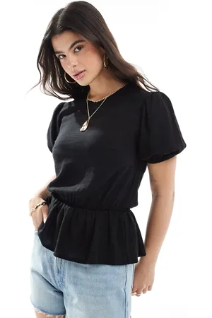 ASOS Peplum-top med pufærmer i hørblanding