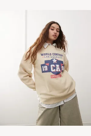 Daisy Street Oversized og beige sweatshirt med grafisk 1992-print-Neutral