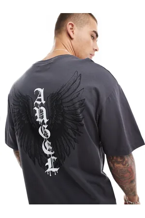 ADPT. Grå og oversized T-shirt med engletryk på ryggen