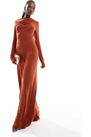 ASOS Rustrødt jumpsuit med lange ærmer og knudedetalje-Orange