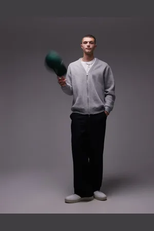 Topman Oversized sweatshirt med V-hals og gennemgående lynlås