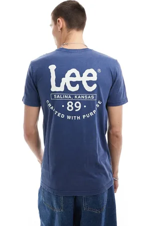 Lee Mørkeblå T-shirt med bølgelogo og print på ryggen-Marineblå
