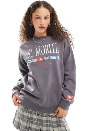 Daisy Street Sweatshirt med St Moritz-grafik-Grå