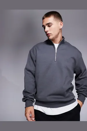 ASOS Premium - Oversized og forvasket sort sweatshirt i kraftigt 400 gsm-stof med kvart lynlås-Grå