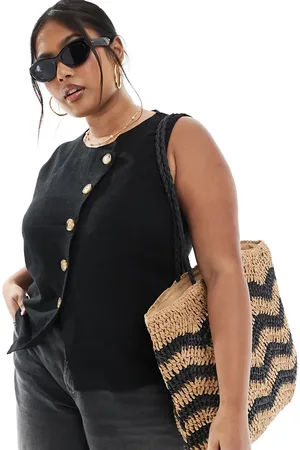 ASOS ASOS DESIGN Curve - vest i hørlook med asymmetrisk snit og knapper foran