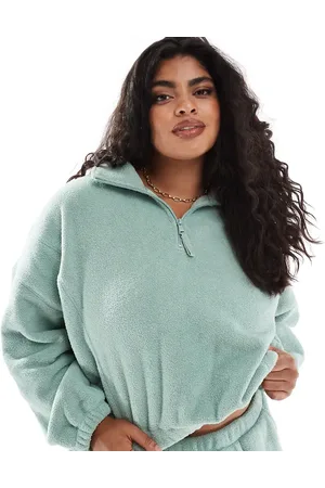 ASOS ASOS DESIGN Curve - Salviegrøn lounge-sweatshirt med lynlås i kraven i mikro-fleece