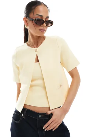 New Look Gul cardigan med knap i halsen - Del af sæt