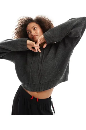 Cotton On Cotton On - Luxe - Mørkegrå meleret cropped strikket bomber-cardigan