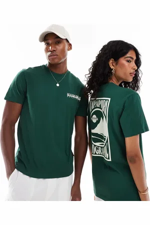 Napapijri Mele - Grøn T-shirt med landskabsprint på ryggen