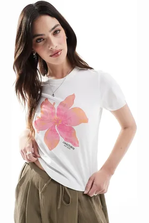JJXX Hvid baby-T-shirt med lyserødt og orange blomsterprint