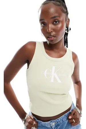 Calvin Klein Archival - Ribstrikket tanktop med monogramlogo i beige-Hvid