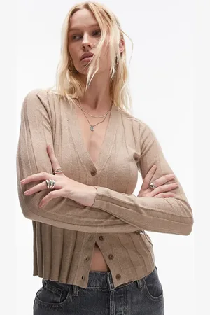 MANGO Og ribbet cardigan med knapper-Neutral