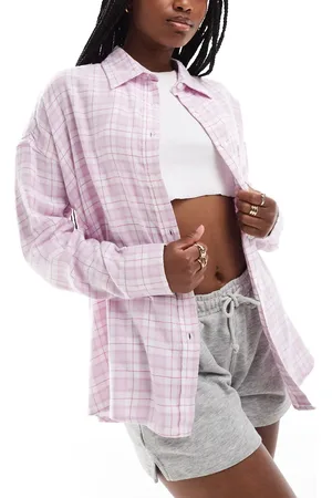 Cotton On Cotton On - Pink oversized pyjamasskjorte med tern i flonel-Lyserød