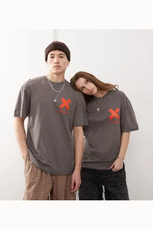 COLLUSION Unisex - Koksgrå T-shirt med orange X-logo