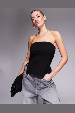 Kaiia Ribstrikket bandeau-top med slidser i siderne