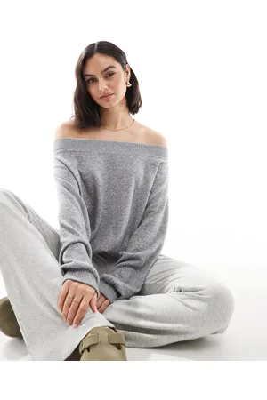 Bershka Gråmeleret strikket top med offshoulder-snit-Neutral