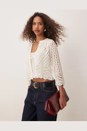 JDY Cropped cardigan med 3/4-lange ærmer i broderie anglaise-Neutral