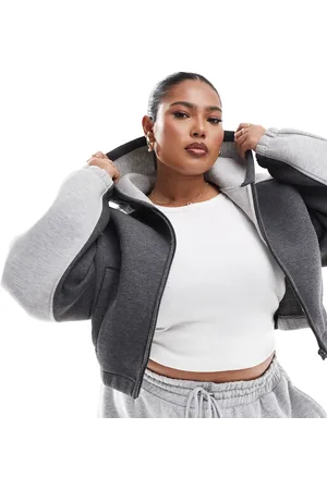 ASOS ASOS DESIGN Curve - Grå og cropped patchwork-hættetrøje-Multifarvet