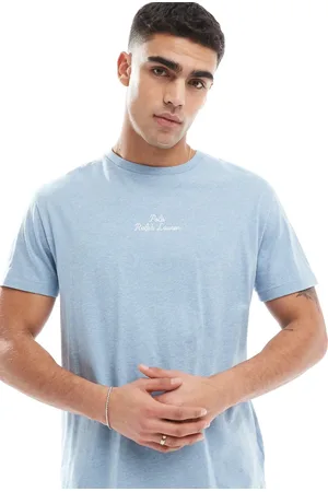 Ralph Lauren Lyseblåmeleret T-shirt med centralt tekstlogo og klassisk og oversized pasform