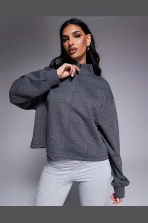 ASOS Grå og højhalset pullover i scubamateriale med høj hals og kort lynlås i bonded materiale